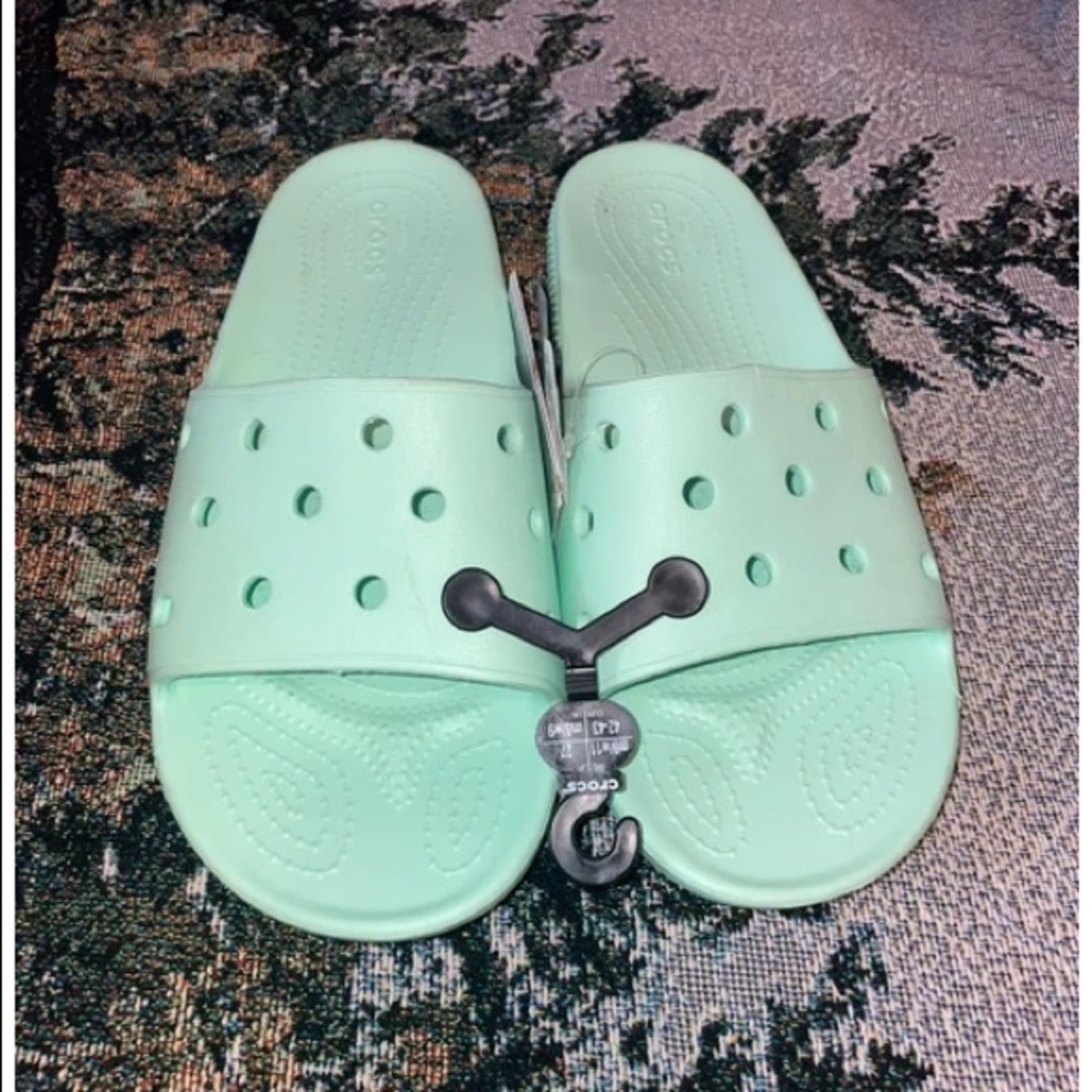Mint green CROCS originals slides